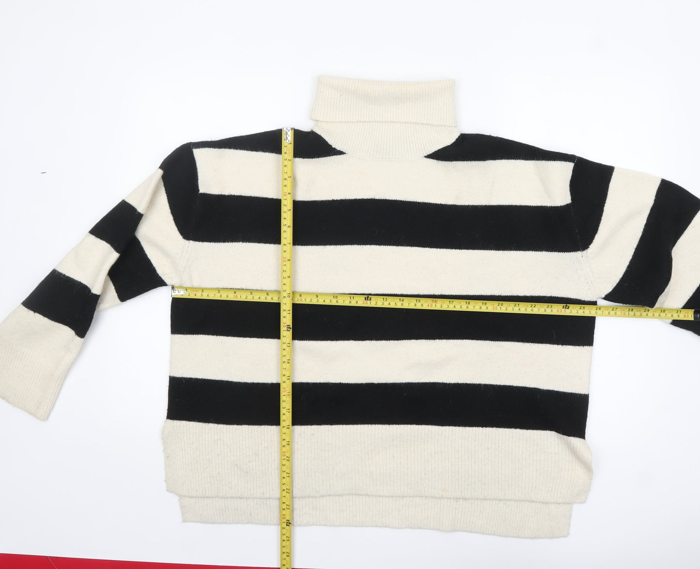 New Look Women's Black & Cream Striped Roll Neck Jumper XL