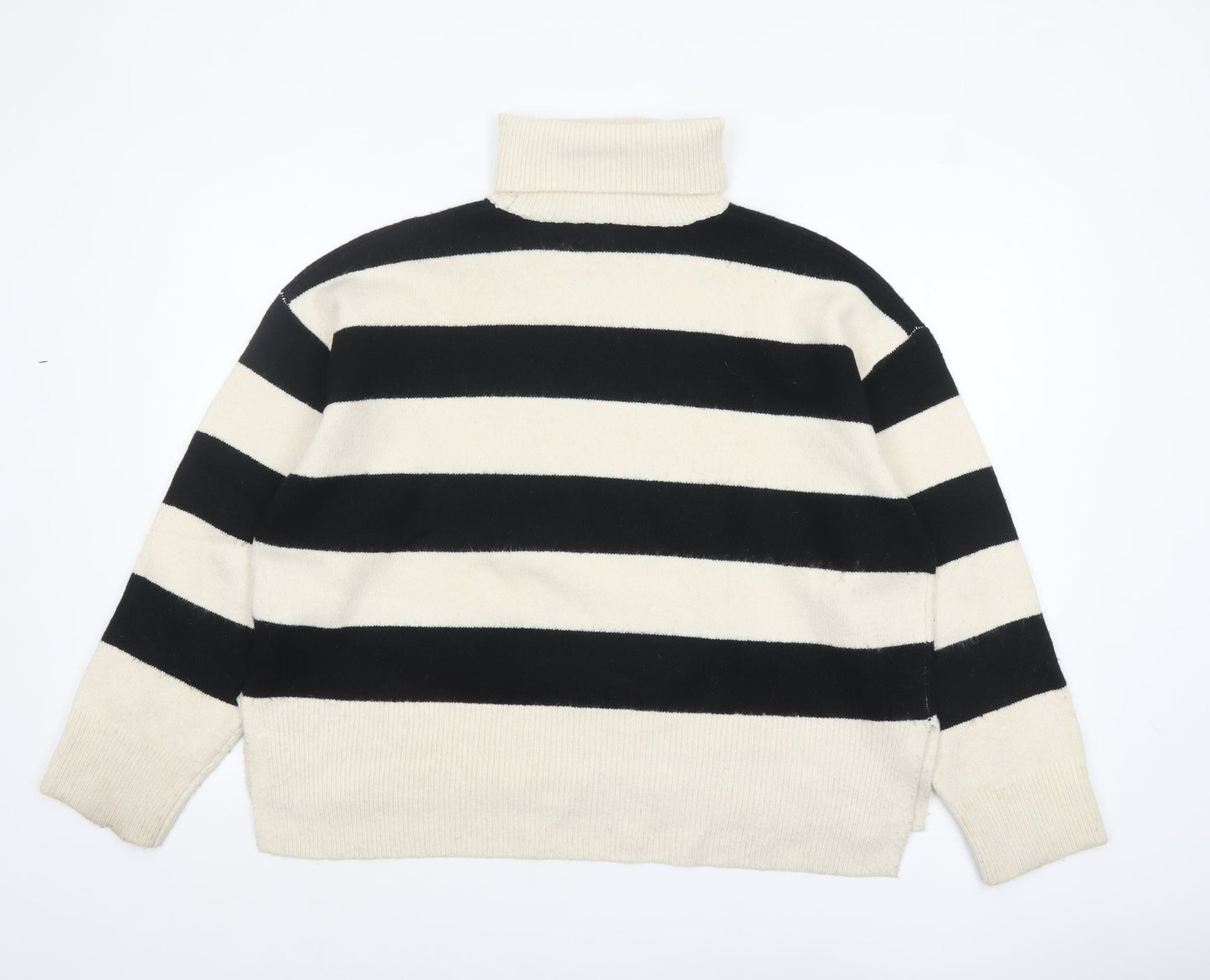 New Look Women's Black & Cream Striped Roll Neck Jumper XL