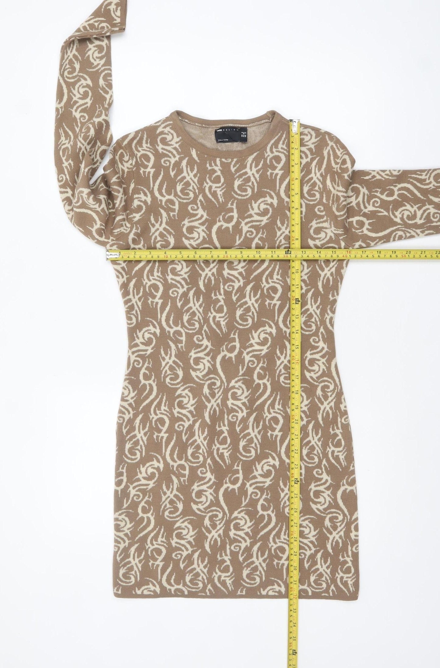 ASOS Women Beige Long Sleeve Knit Bodycon Mini Dress UK 8