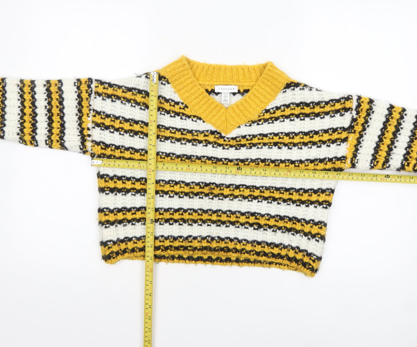 Topshop Petite Women’s Multicoloured Striped V-Neck Chunky Knit Jumper Size 6