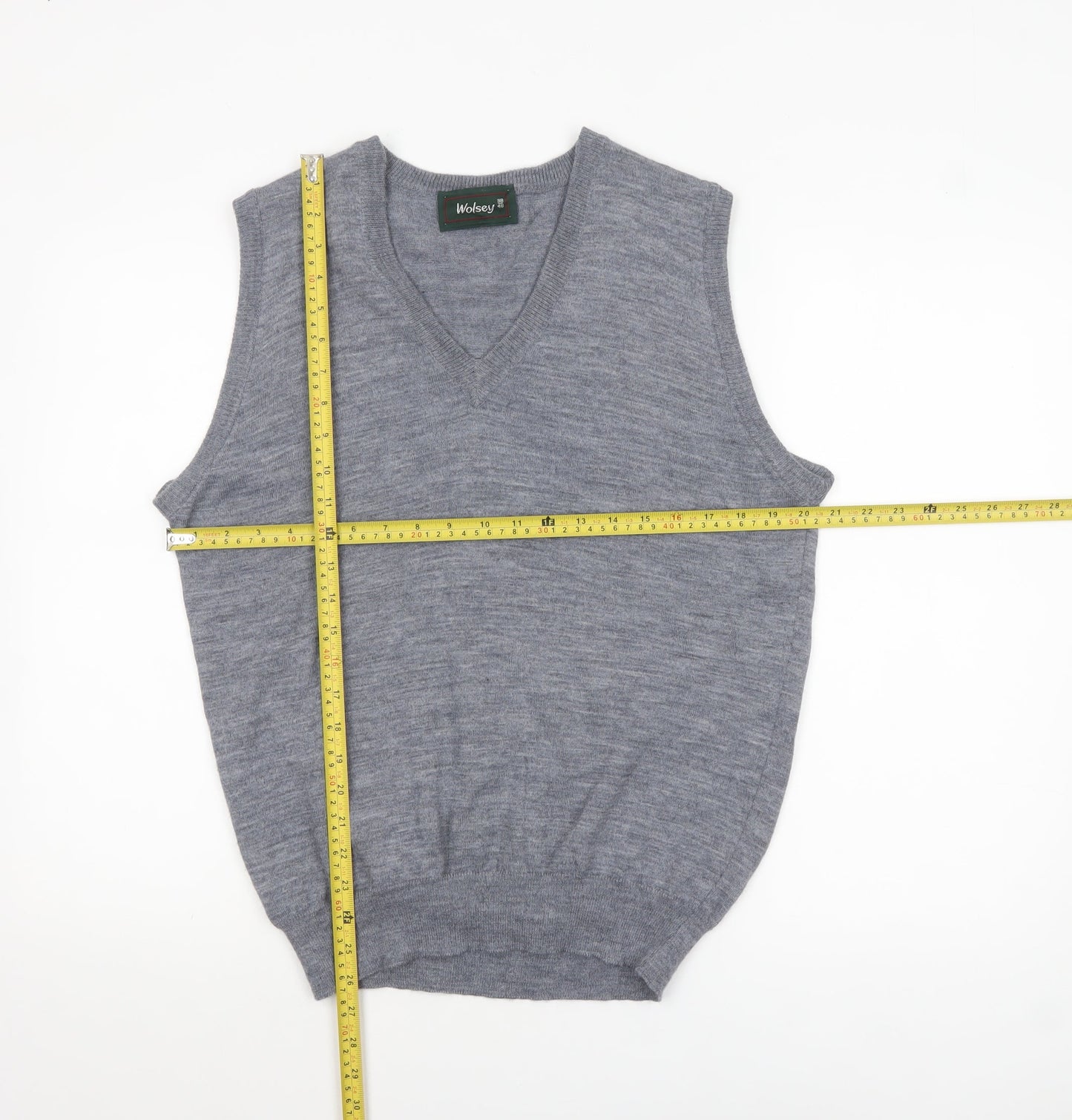 Wolsey Men's Grey Wool V-Neck Sleeveless Vest Jumper M Classic Fit