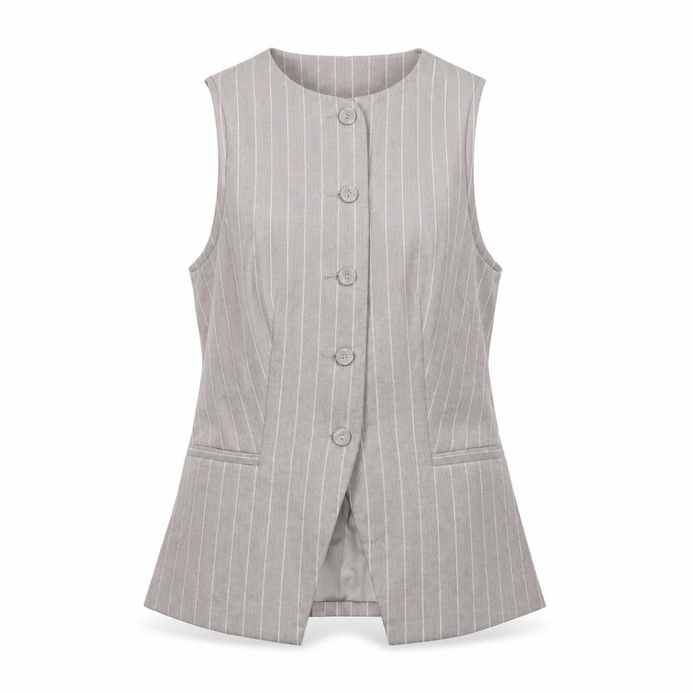 Front view of ASOS DESIGN Women’s Grey Pinstripe Waistcoat UK 8 Tailored Fit