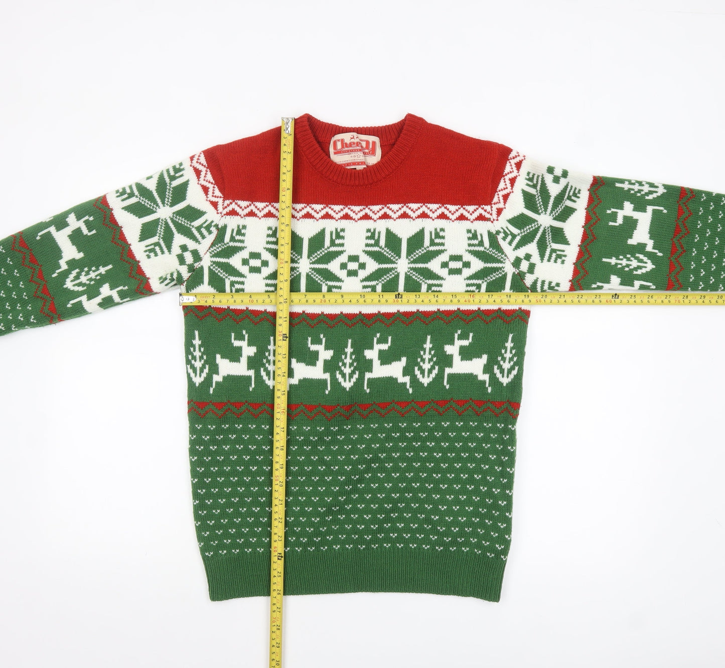 Cheesy Christmas Jumpers Men's Green M Fair Isle Reindeer Pullover