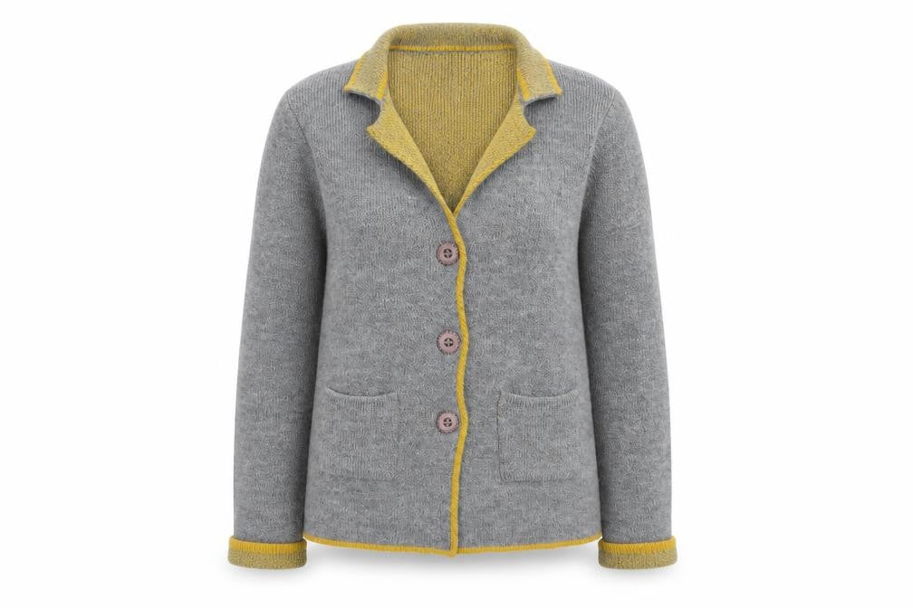 UIDA Women Grey Cardigan XS Wool Blend Button Knit Jumper