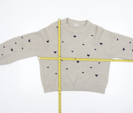 Apricot Womens Beige Heart Print Crew Neck Knit Jumper Size 12
