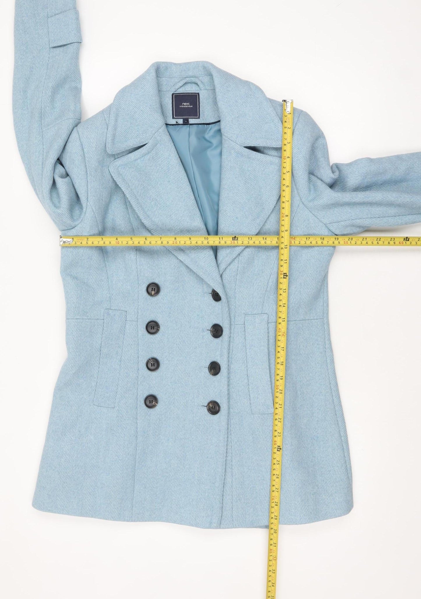 Next Womens Blue Wool Blend Pea Coat Size 16 Double Breasted