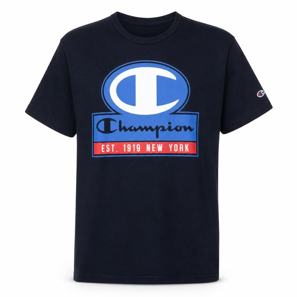 Champion Men's Navy Blue Medium Graphic Logo T-Shirt