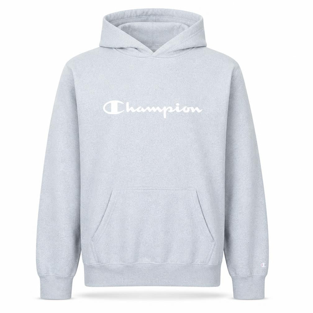 Champion Men's Grey Pullover Hoodie Large Logo Fleece Sweatshirt