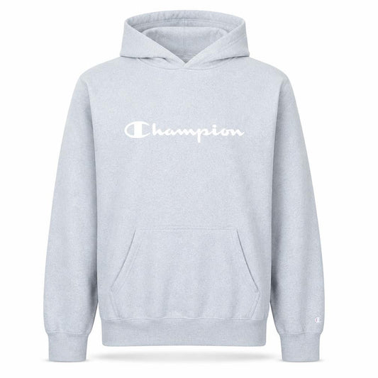 Champion Men's Grey Pullover Hoodie Large Logo Fleece Sweatshirt