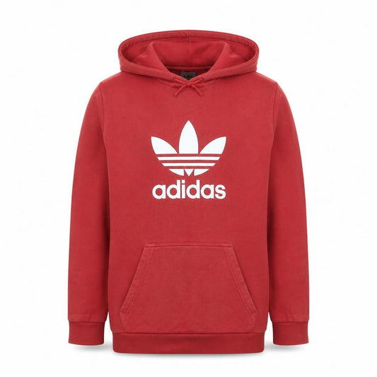 Adidas Mens Red Pullover Hoodie M Sports Fleece Logo Sweatshirt