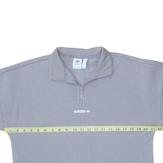 Adidas Women Grey 1/2 Zip Sweatshirt Size 10 Classic Logo Pullover