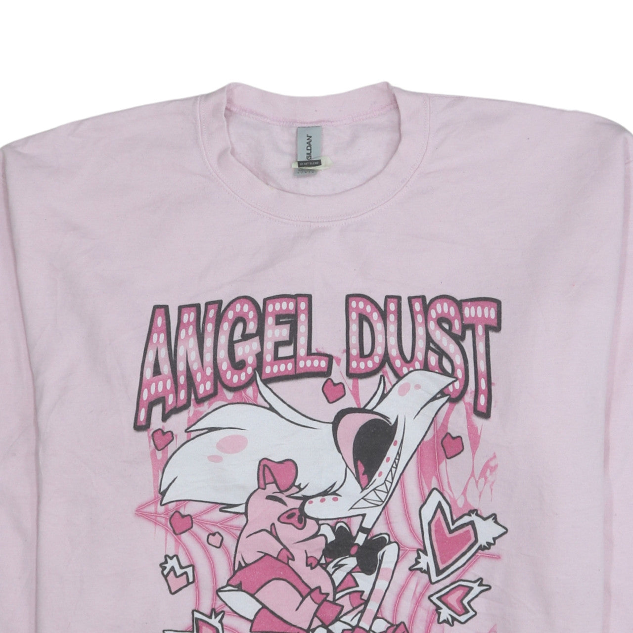 Gildan Women Pink Angel Dust Graphic Pullover Sweatshirt L