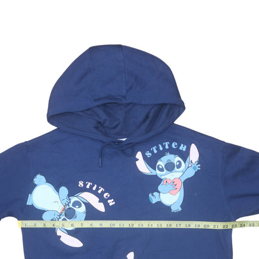 Disney Womens Blue Stitch Hoodie Size 12/14 Pullover Hooded Sweatshirt
