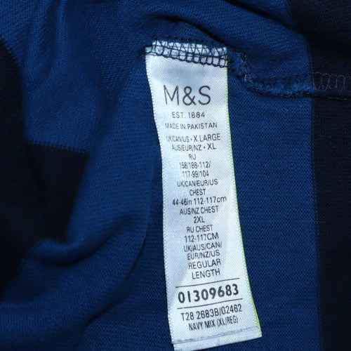Marks & Spencer Blue Harbour Men's Blue Striped Long Sleeve Polo XL
