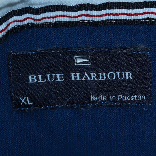 Marks & Spencer Blue Harbour Men's Blue Striped Long Sleeve Polo XL