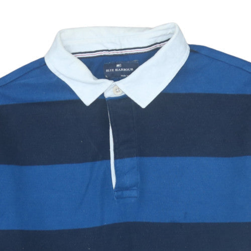 Marks & Spencer Blue Harbour Men's Blue Striped Long Sleeve Polo XL