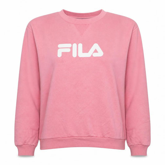 Fila Women Pink Crew Neck Pullover Sweatshirt M Logo Print Cotton Blend