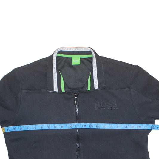 Hugo Boss Mens Black Full Zip Sweatshirt L Logo Trim Athletic Style