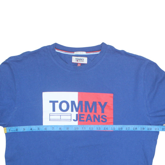Tommy Jeans Men's Blue Graphic Logo Regular Fit Cotton T-Shirt Size L