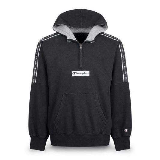 Champion Men's Black Large 1/2 Zip Hoodie with Logo Tape Detail