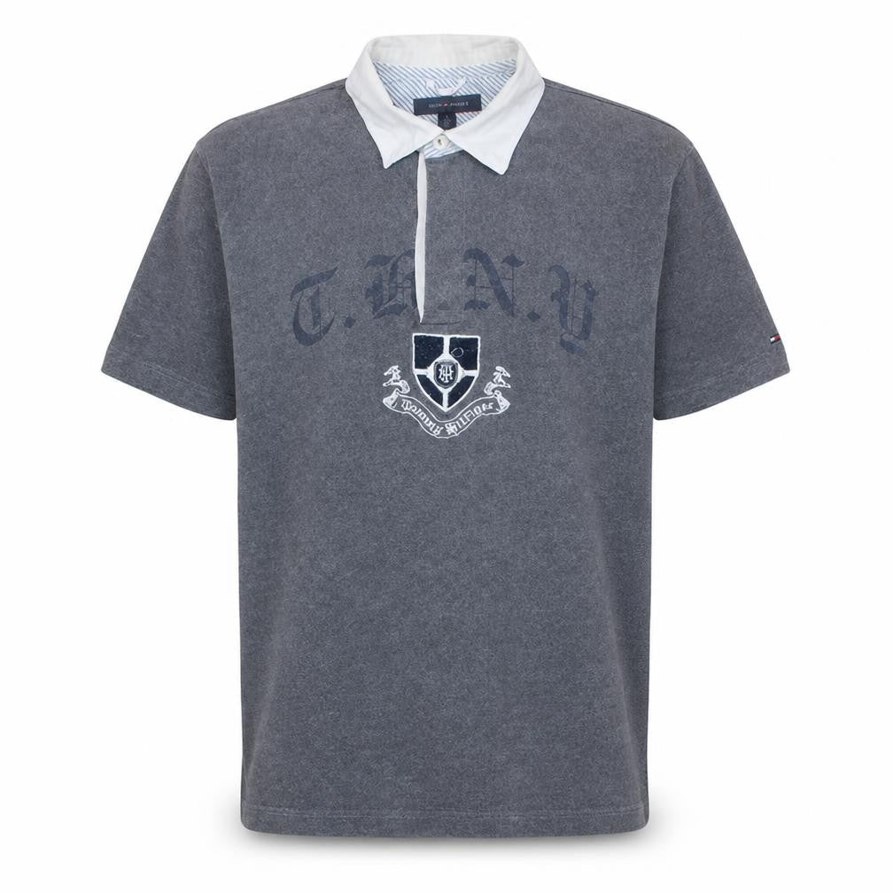 Tommy Hilfiger Mens Grey Cotton Polo Shirt L Preppy Embroidered