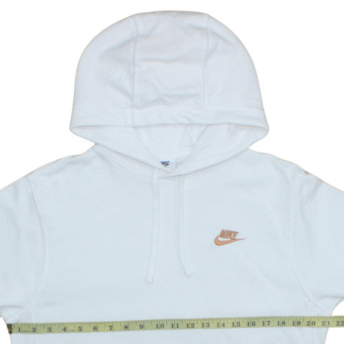 Nike Womens White Pullover Hoodie Small Logo Fleece Sweatshirt