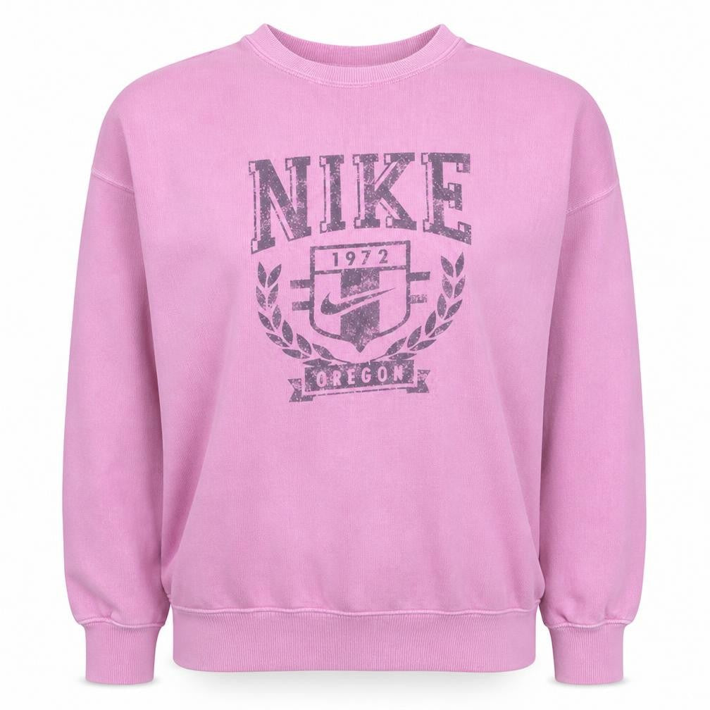 Nike Women Pink Crew Neck Pullover Sweatshirt S Logo Print