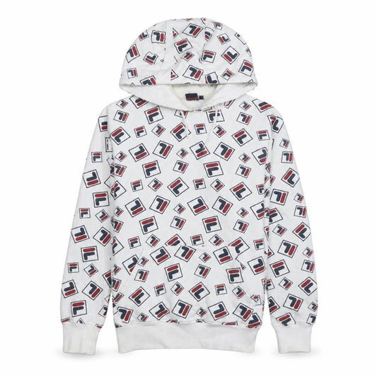 Fila Womens White Multicolour Logo Print Pullover Hoodie Size L