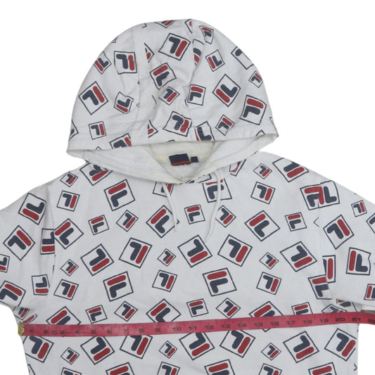 Fila Womens White Multicolour Logo Print Pullover Hoodie Size L