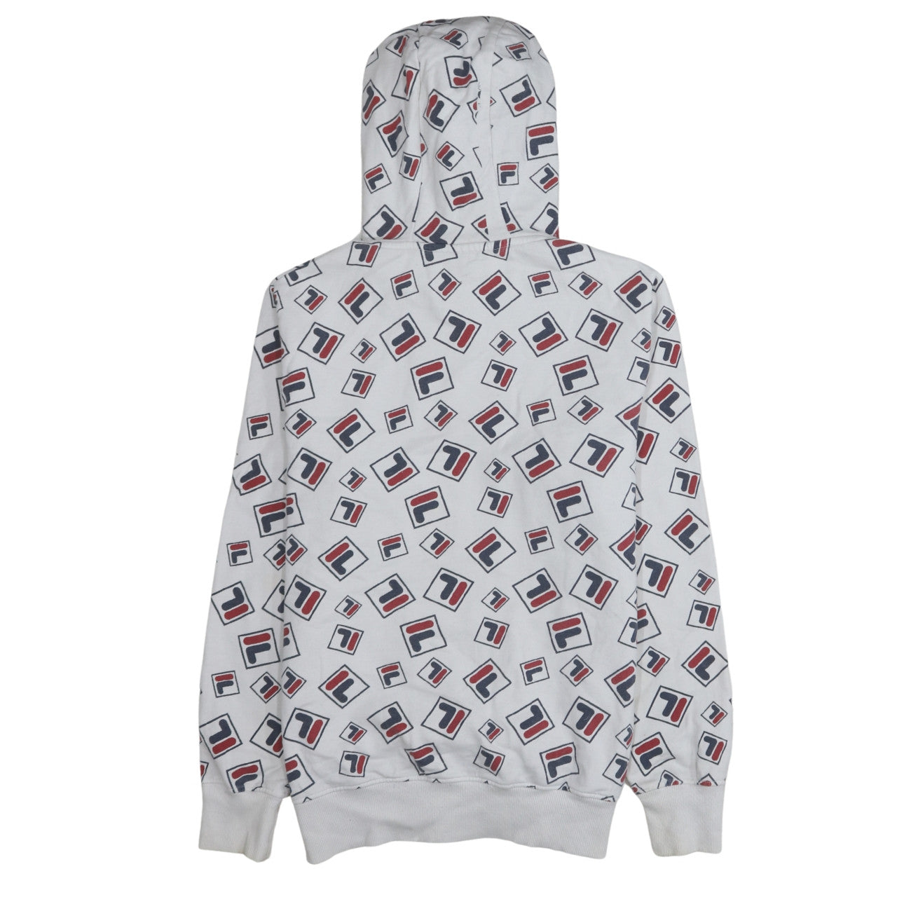 Fila Womens White Multicolour Logo Print Pullover Hoodie Size L