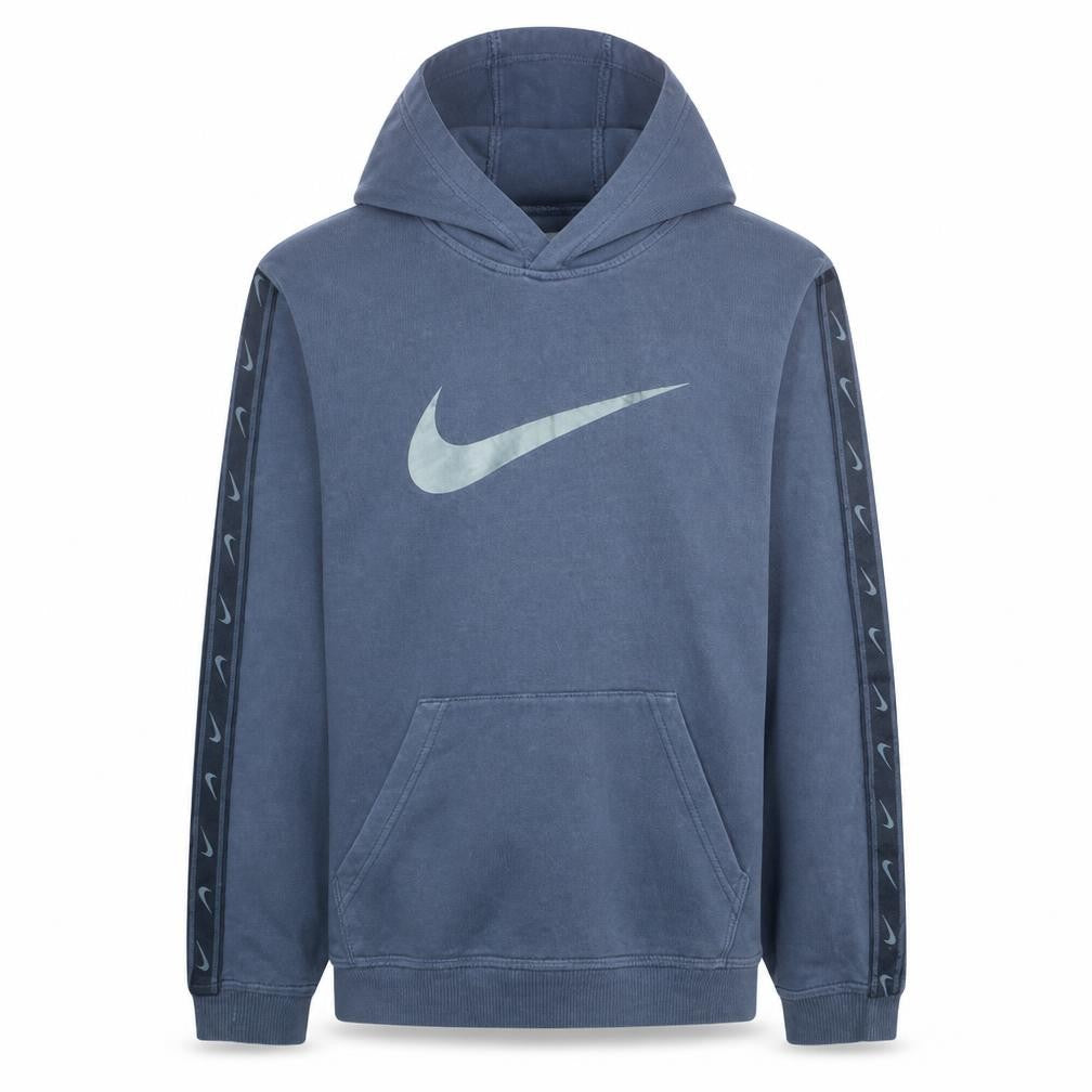 Front view of Nike boys’ blue pullover hoodie xl fleece graphic swoosh hooded sweatshirt