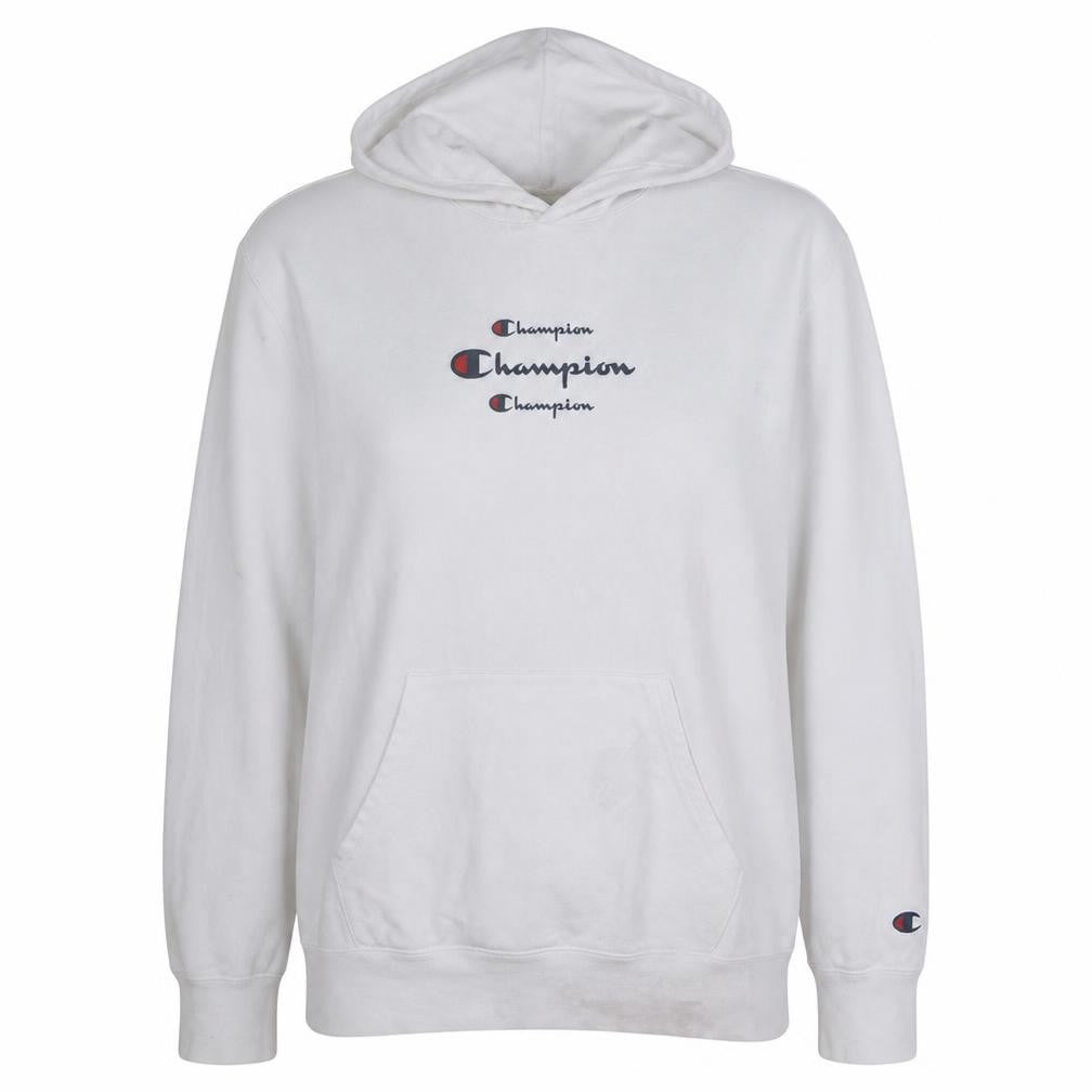 Champion Women White Large Pullover Hoodie Cotton Logo Print