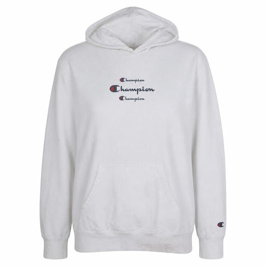 Champion Women White Large Pullover Hoodie Cotton Logo Print