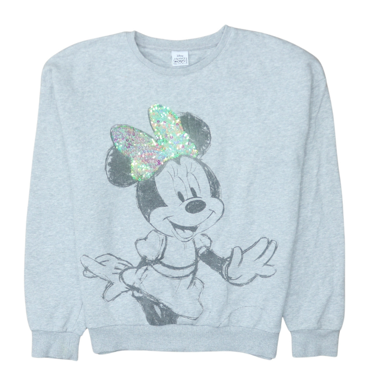 Disney Minnie Mouse Grey Sequin Bow Sweatshirt Girls 12-13Y