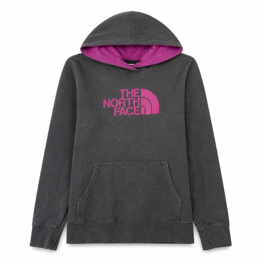 The North Face Womens Grey Pink Pullover Hoodie Size M Cotton Fleece