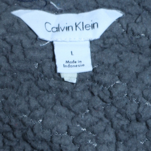 Calvin Klein Men Blue Full Zip Fleece Sweatshirt L Regular Fit
