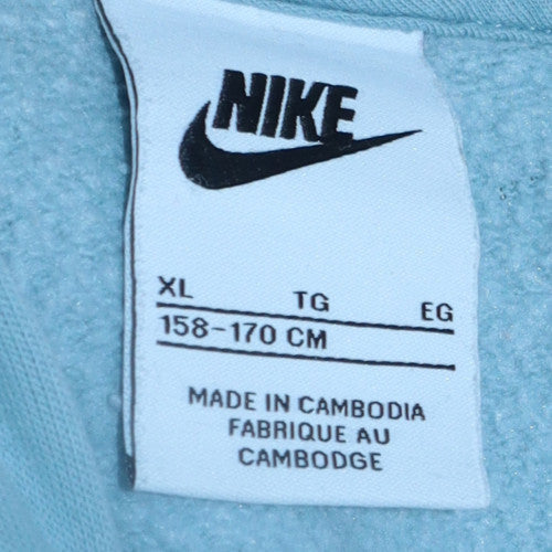 Nike Womens Blue Pullover Hoodie XL 158-170cm Teens Cotton Fleece