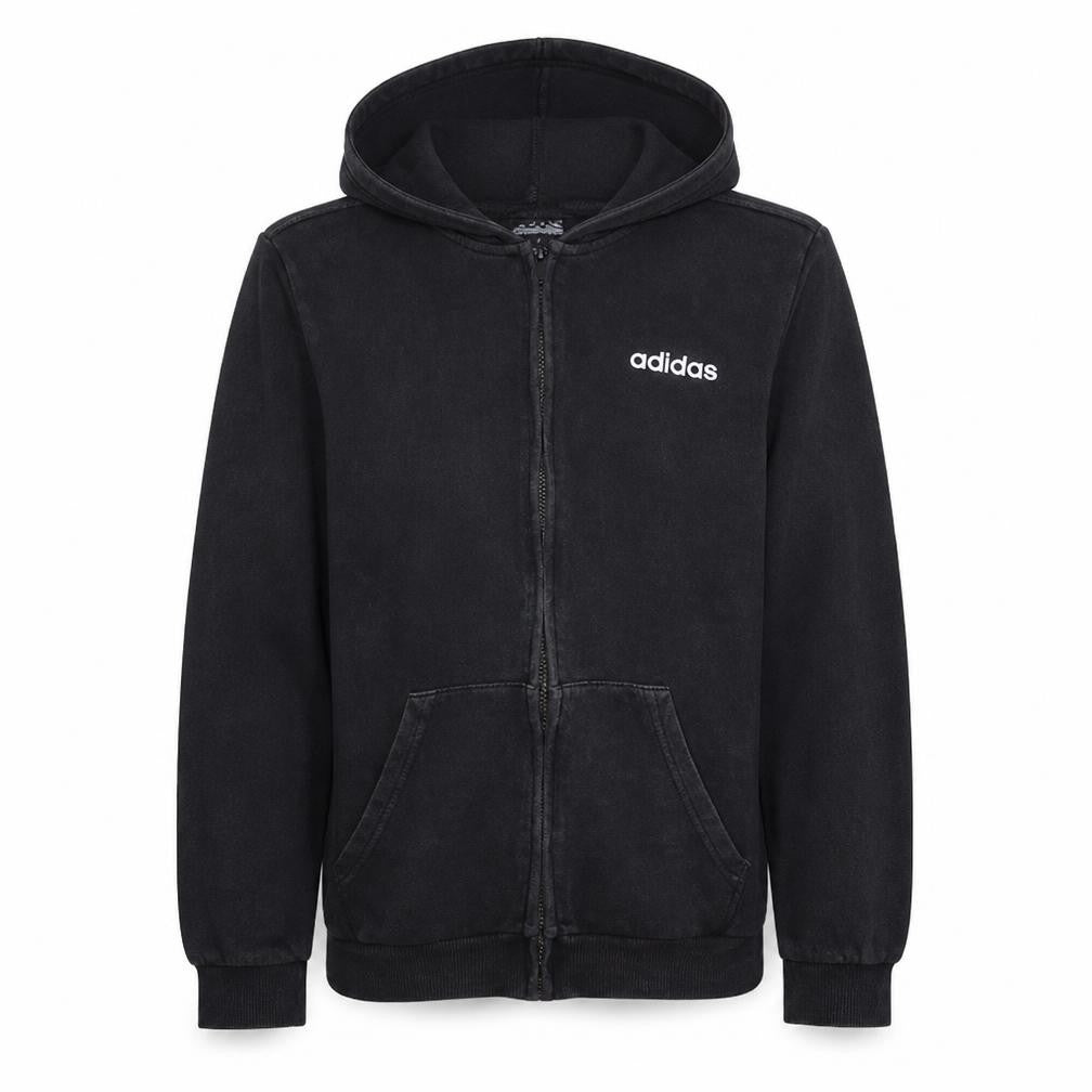 Front view of adidas Men's Black Full Zip Hoodie, size S, Sports Fleece