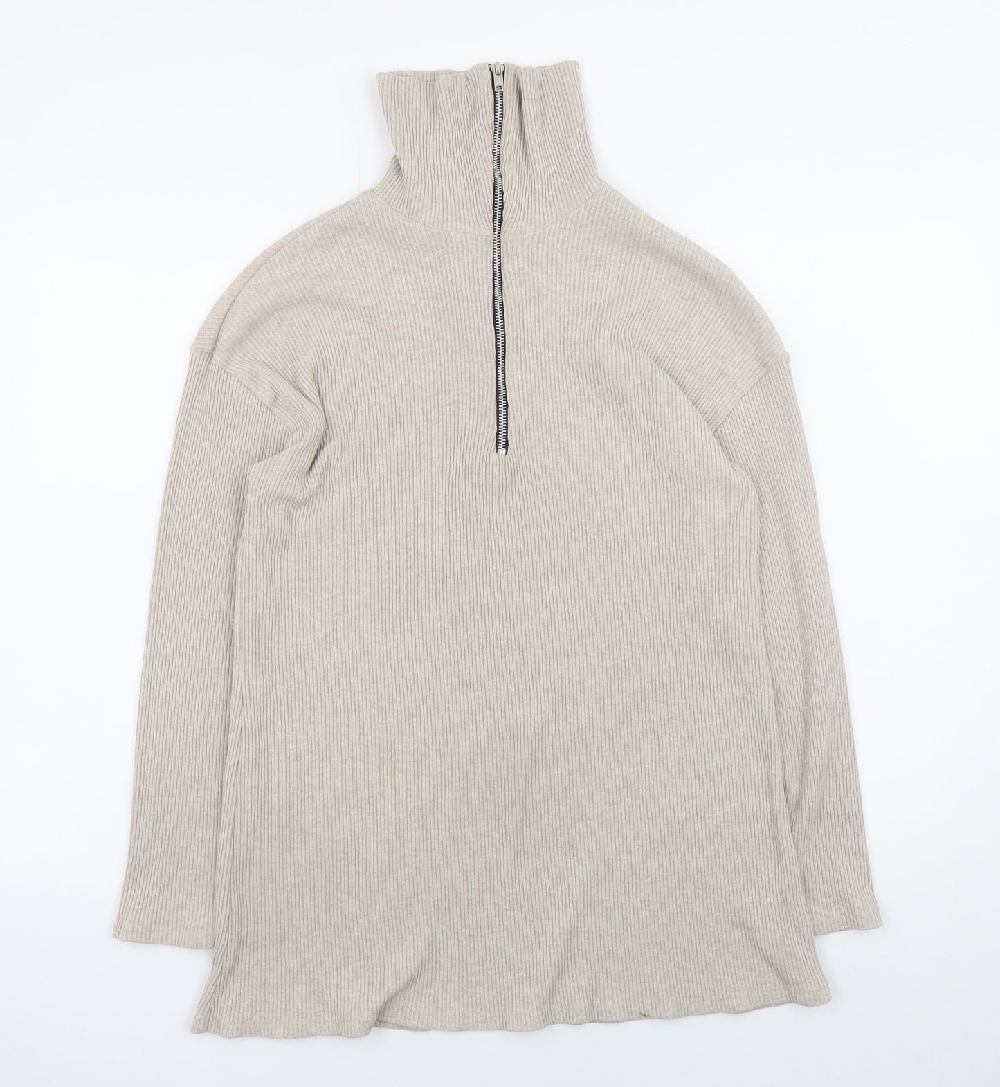 PrettyLittleThing Women Beige High Neck Half Zip Jumper Size 14
