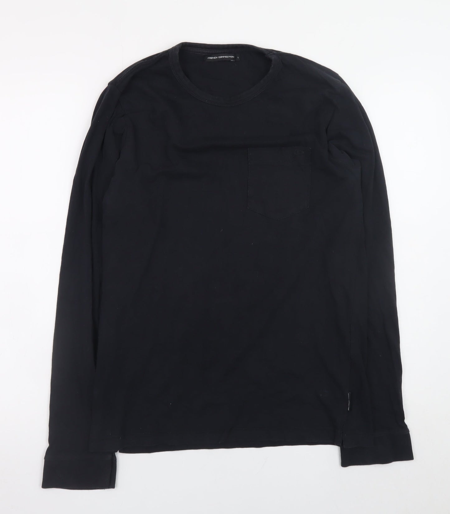 French Connection Men's Black Long Sleeve Cotton T-Shirt Size L