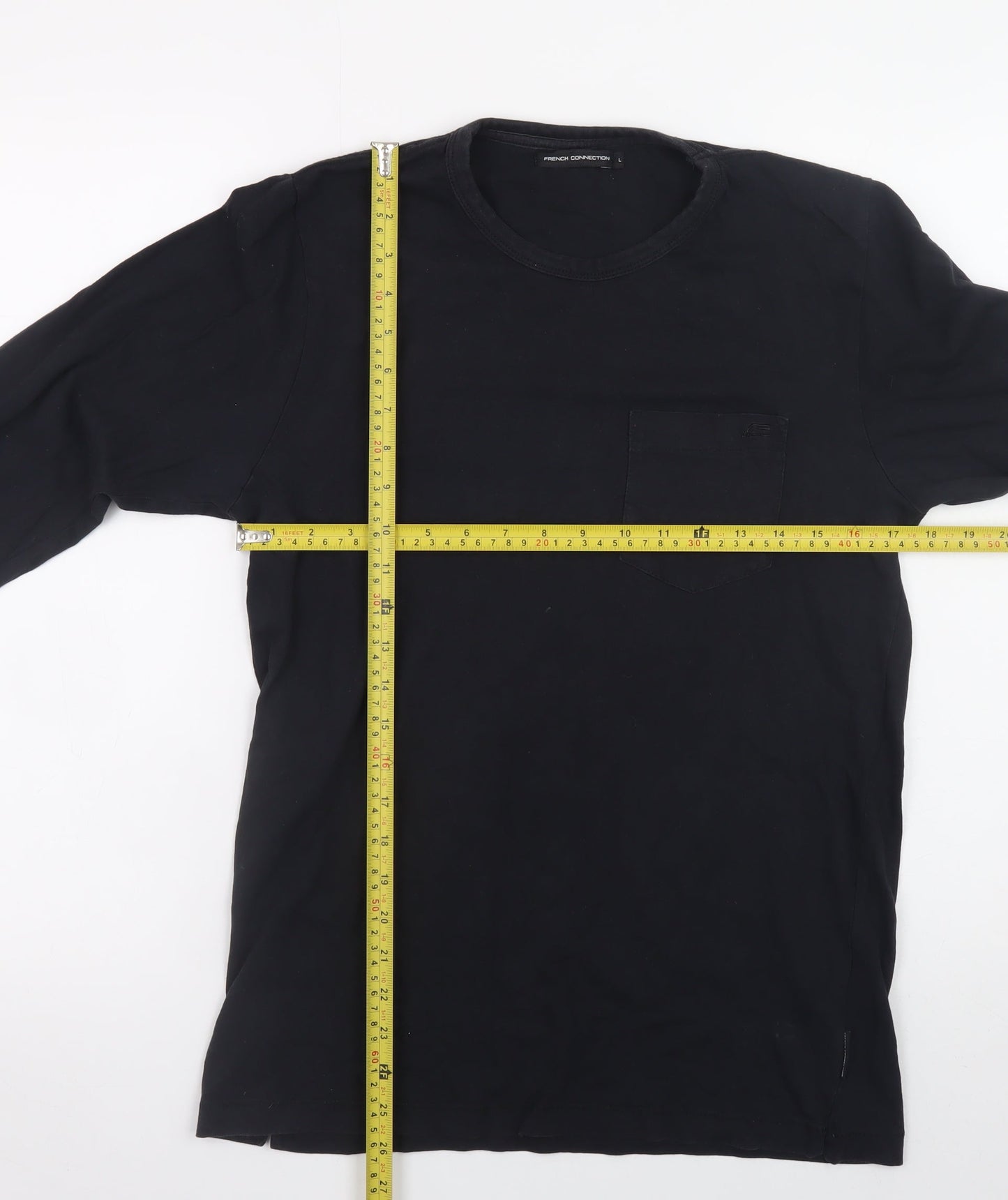 French Connection Men's Black Long Sleeve Cotton T-Shirt Size L