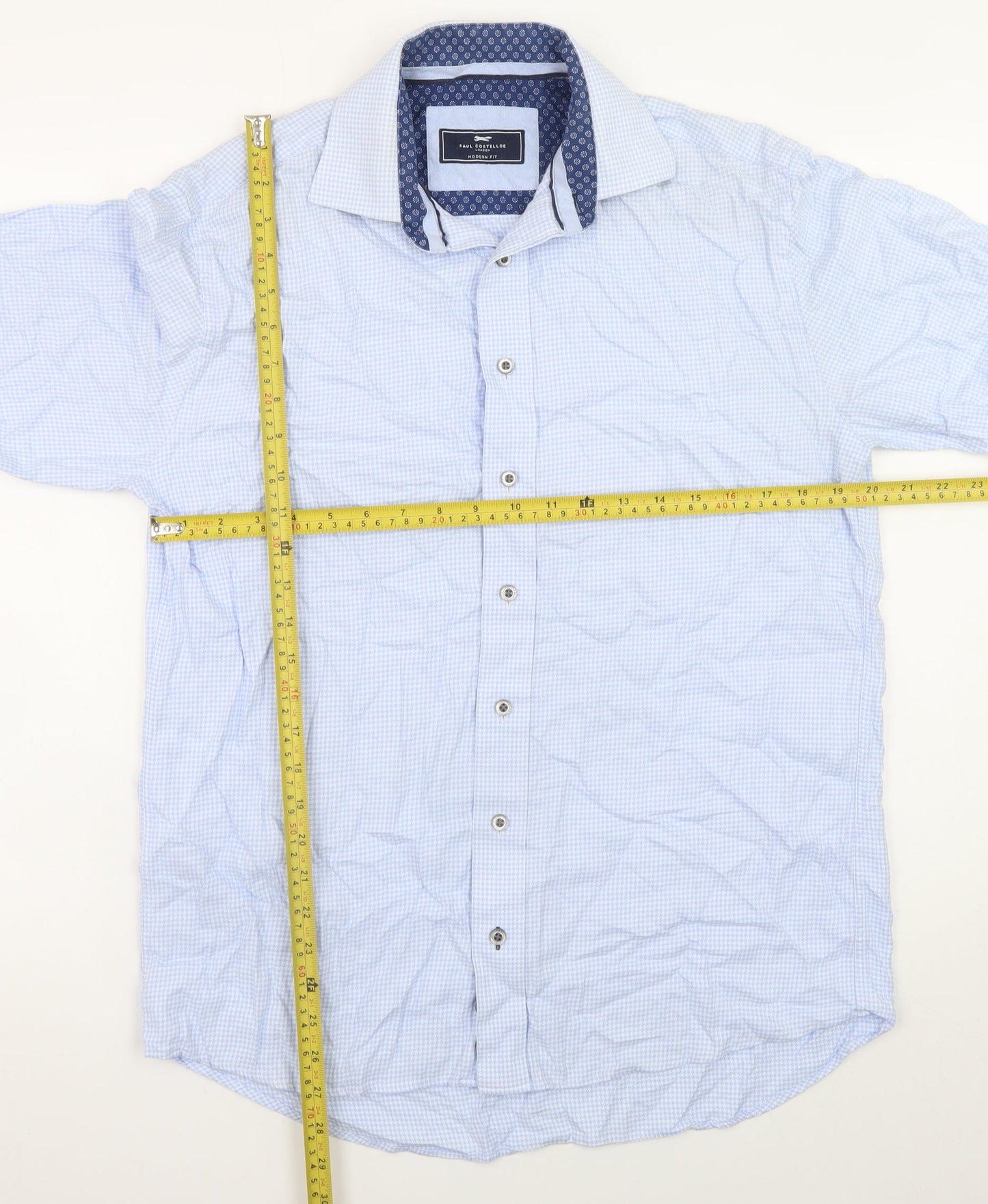 Paul Costelloe Men's Blue Check Long Sleeve Classic Shirt 15.5