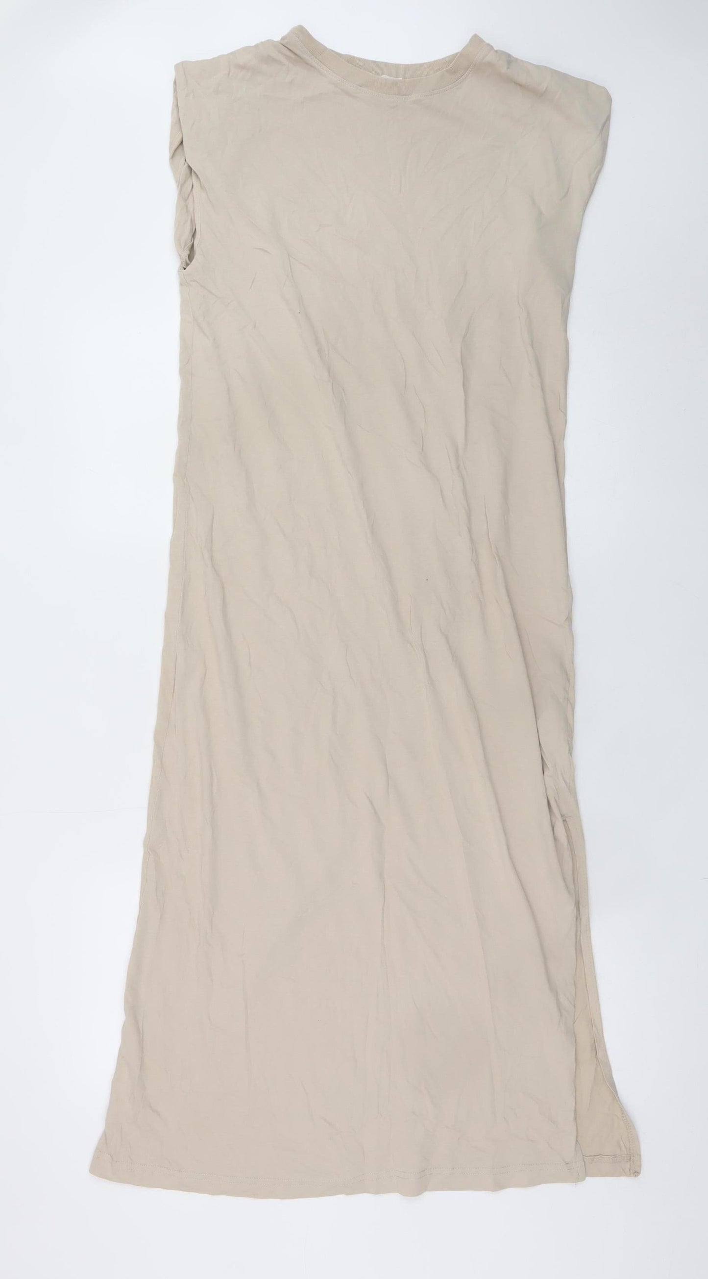 H&M Women Beige Size 8 Sleeveless Midi T-Shirt Dress