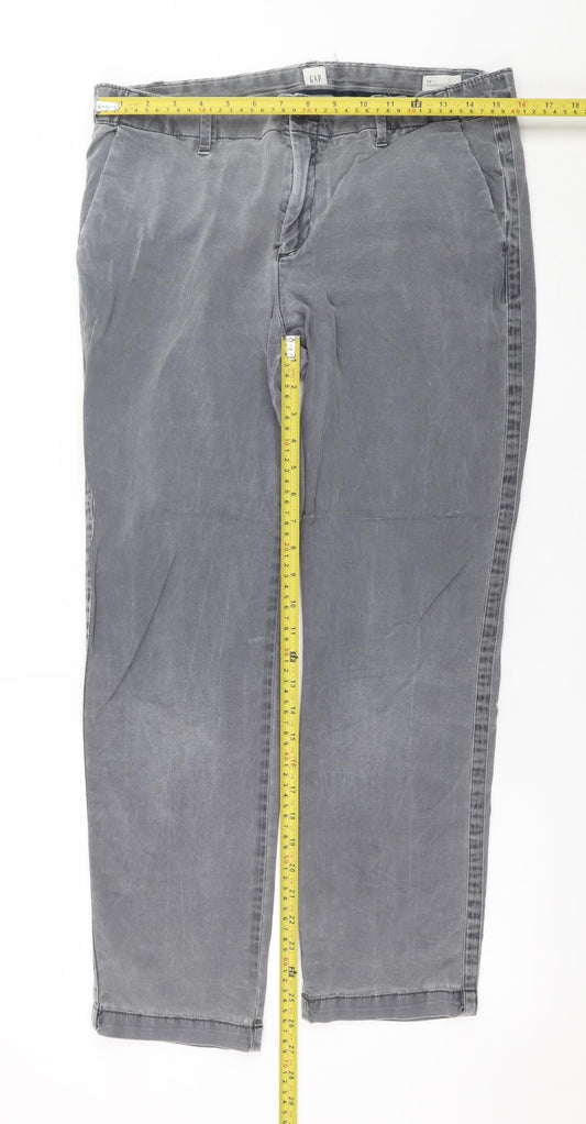 GAP Men's Grey Chino Trousers L Regular Fit Cotton Stretch