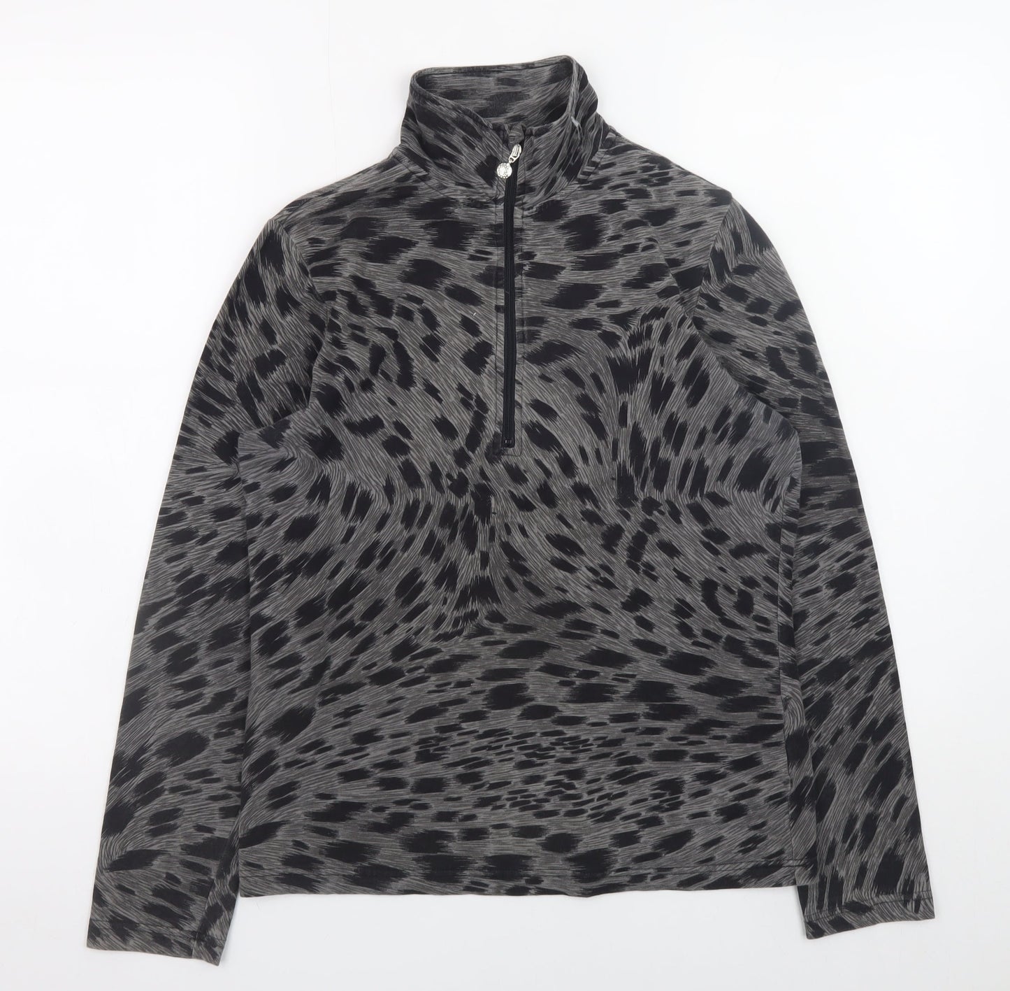 Daily Women Grey Animal Print 1/2 Zip Pullover Sweatshirt Size S