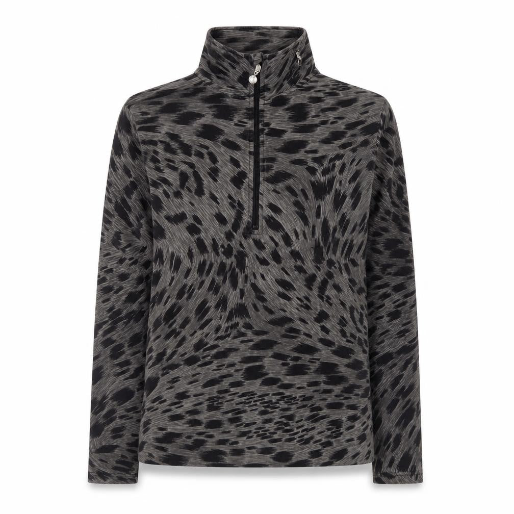 Daily Women Grey Animal Print 1/2 Zip Pullover Sweatshirt Size S