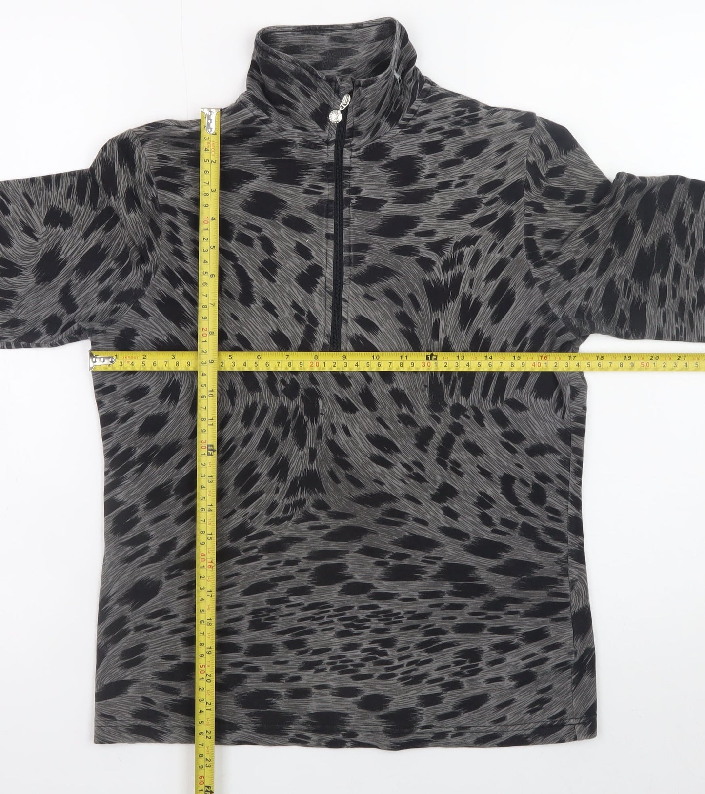 Daily Women Grey Animal Print 1/2 Zip Pullover Sweatshirt Size S