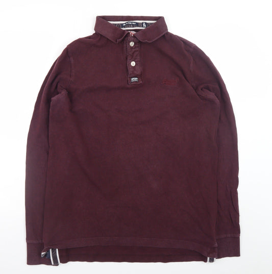 Superdry Men's Red Long Sleeve Polo Shirt 2XL Cotton Casual