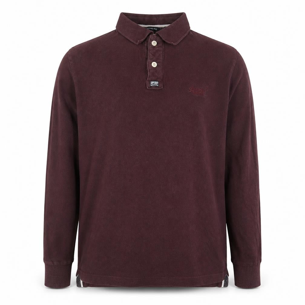 Superdry Men's Red Long Sleeve Polo Shirt 2XL Cotton Casual