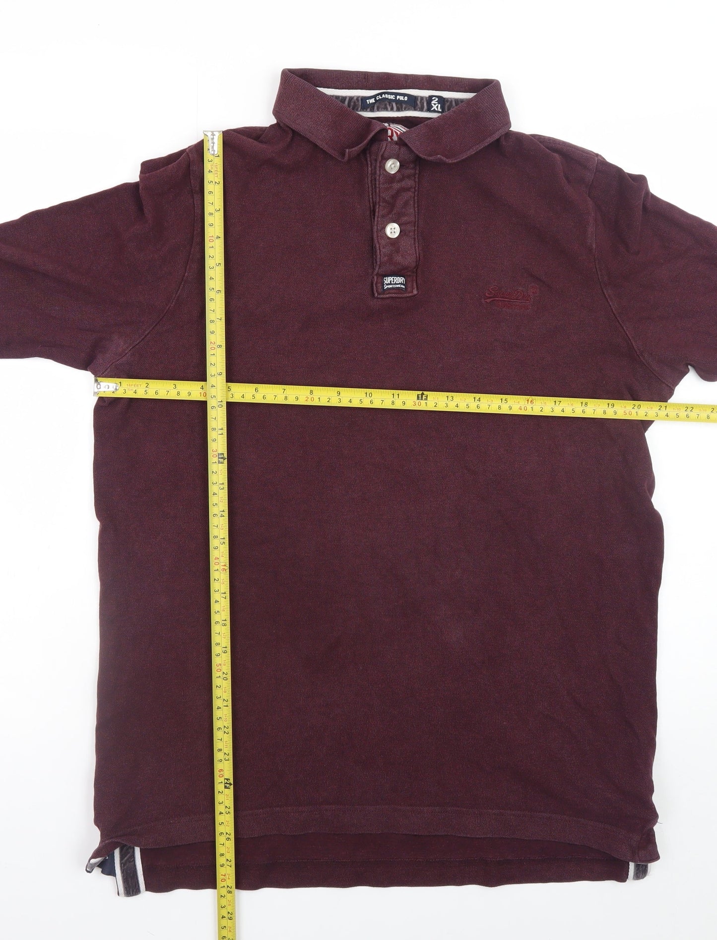 Superdry Men's Red Long Sleeve Polo Shirt 2XL Cotton Casual